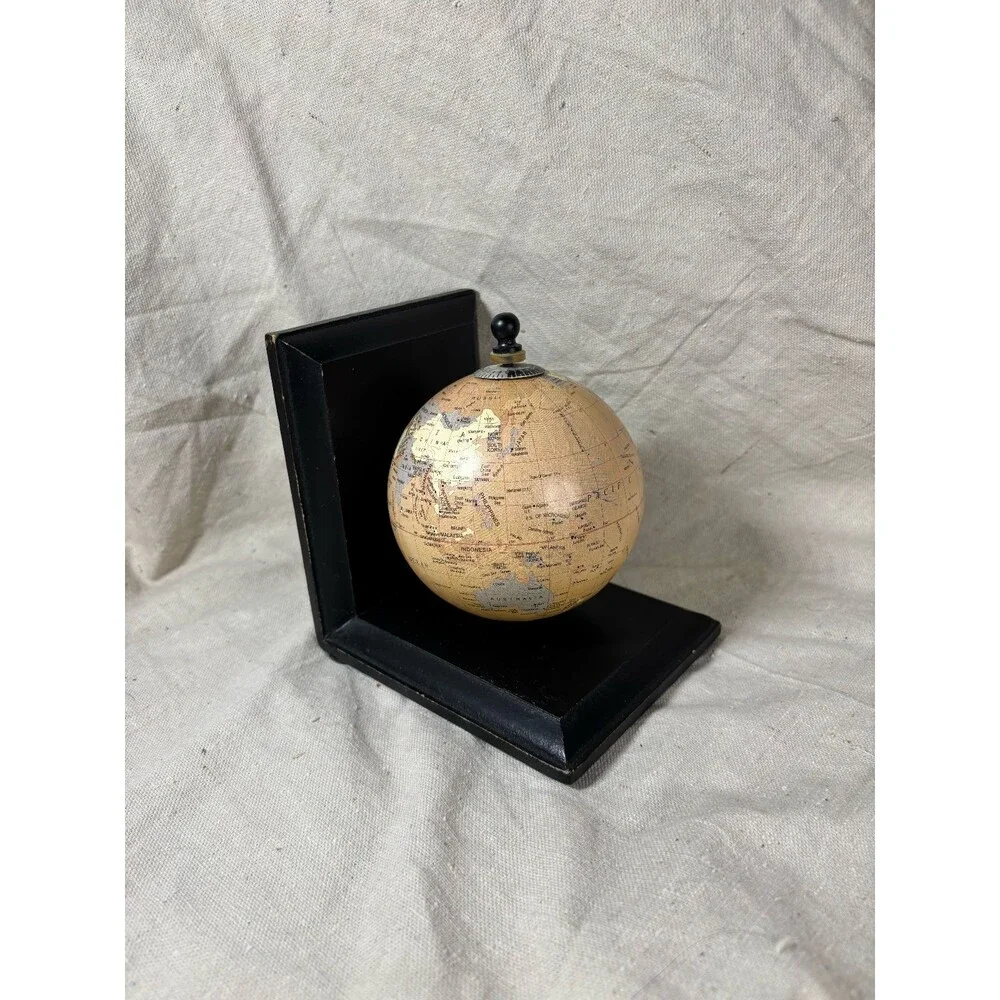 Vintage Pier 1 Rotating Globe Bookend Wood Stands World Map Single Only